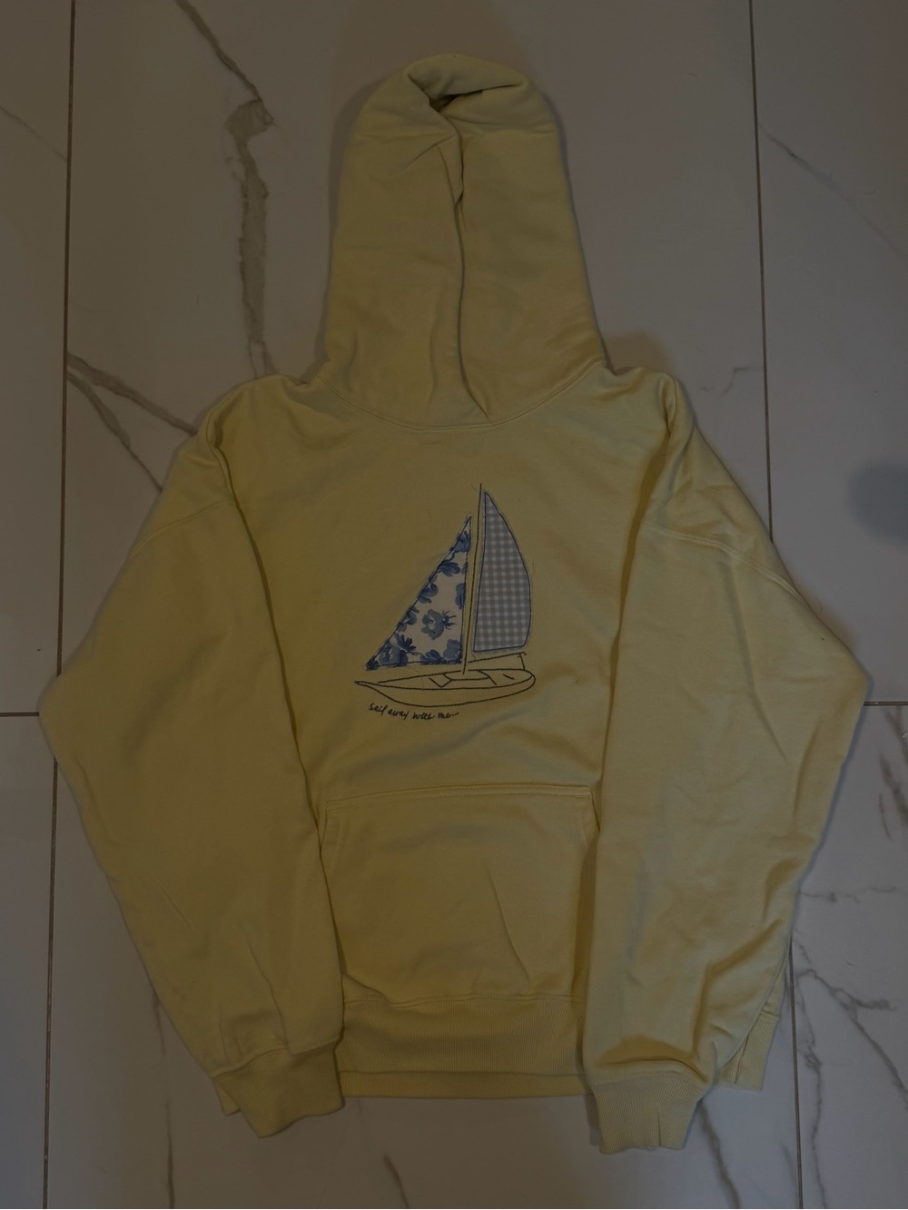 Hollister Pale Yellow Sailboat Graphic Crewneck Hoodie